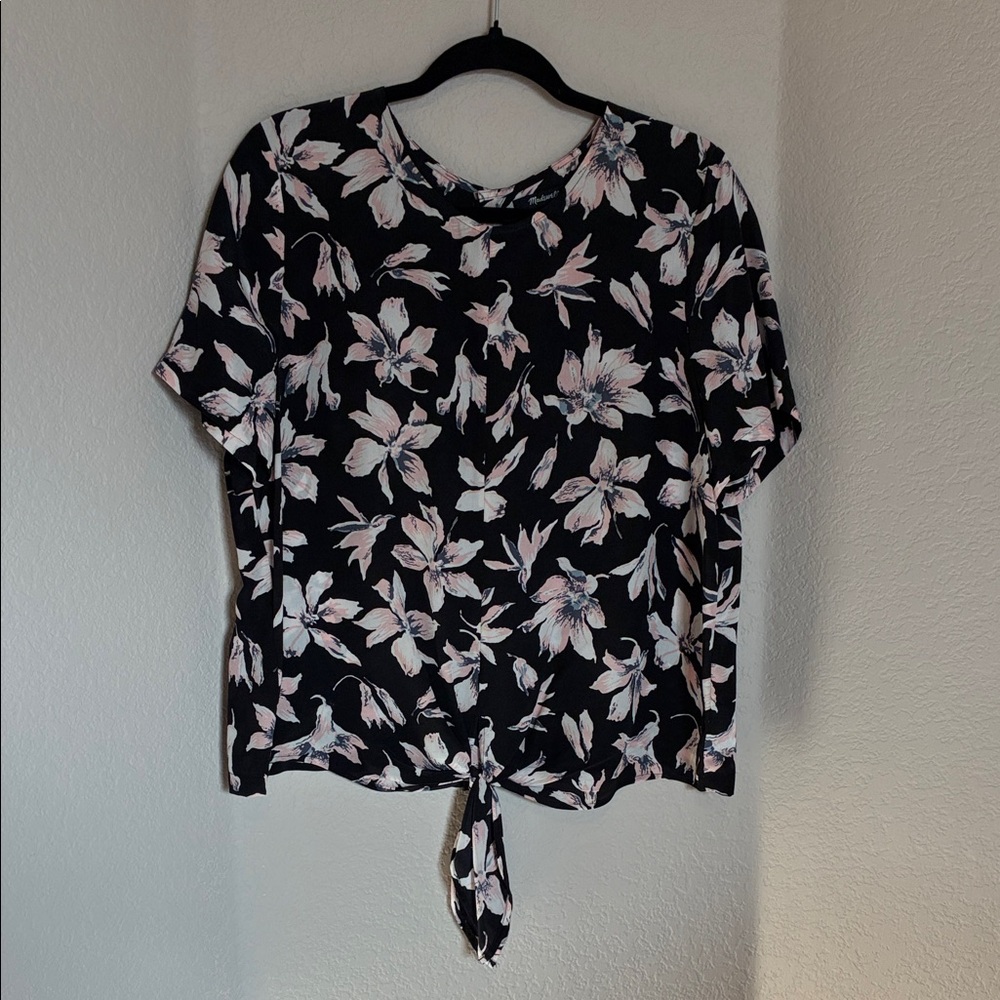 Madewell Tie-front Silk Floral Blouse